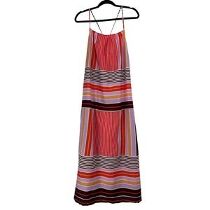 Loft Beach Striped Maxi Dress Tie Back Medium Boho Coverup Vacation Travel